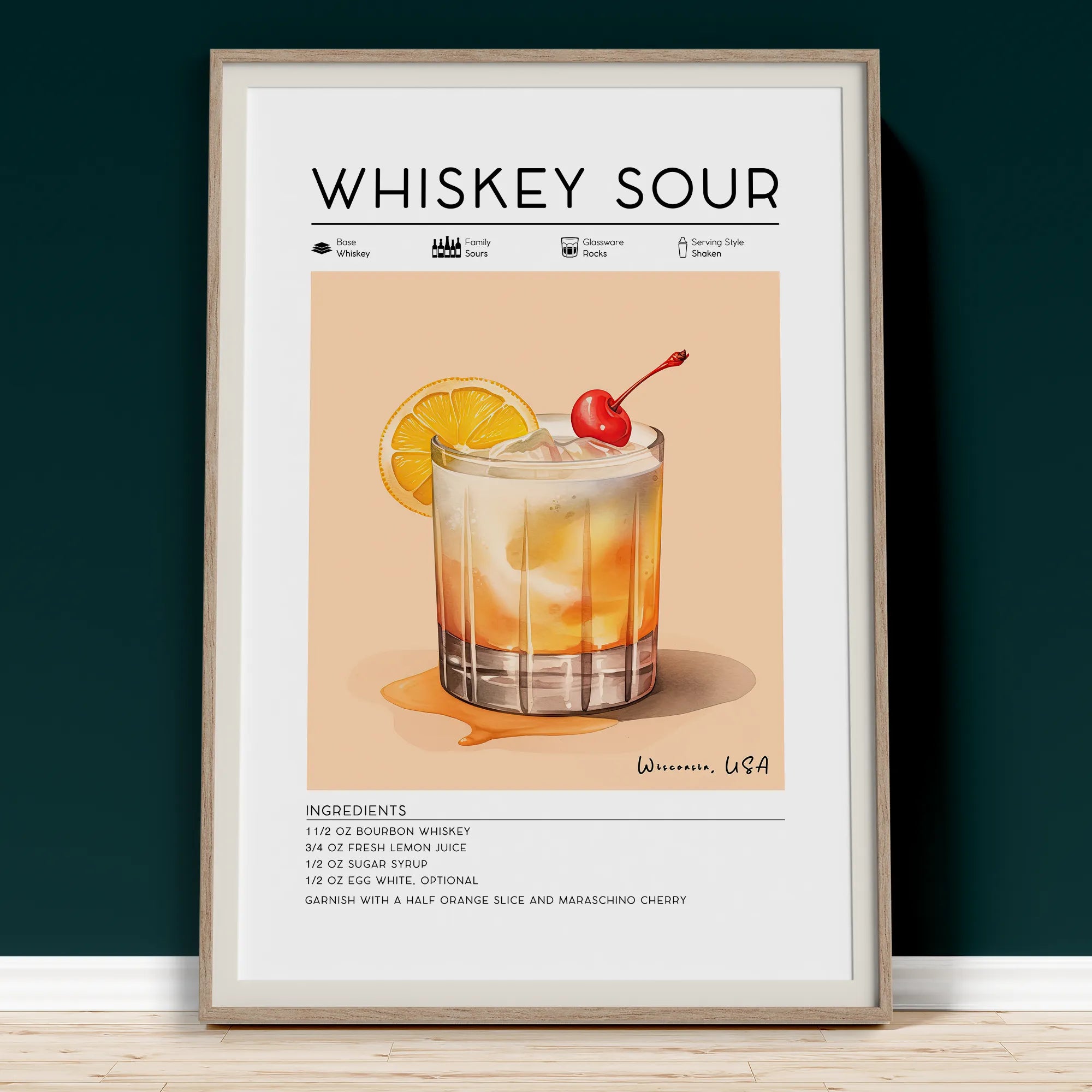 Cocktail art, Whiskey Sour poster